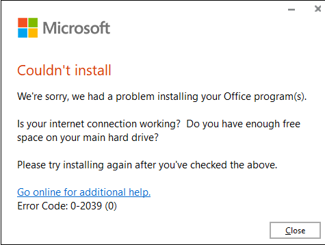 Troubleshoot the Windows Update Installation Error Code 0-2039-0
